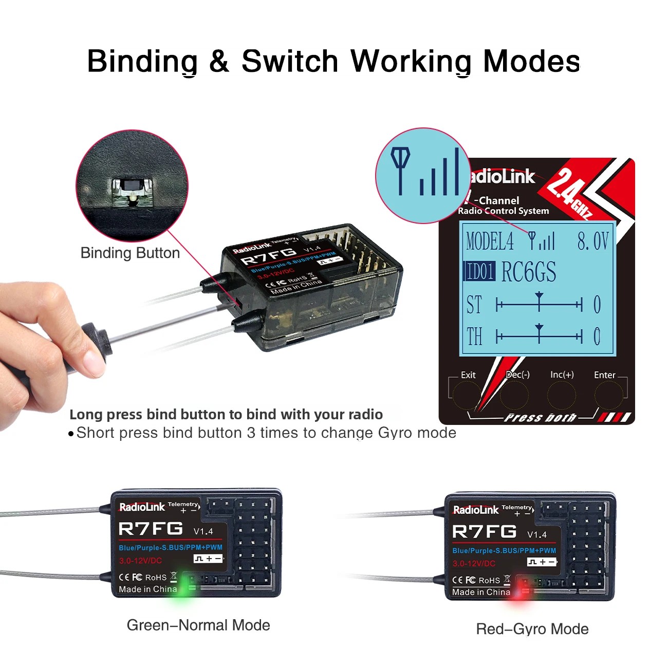 Telemetry Module Rc - Radiolink R7FG 7 Channle 2.4G Gyro