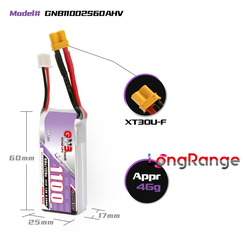 GNB 1100mAh 2S 3S 4S 6S 60C/12 - огляд і ціна Drone Lipo Battery